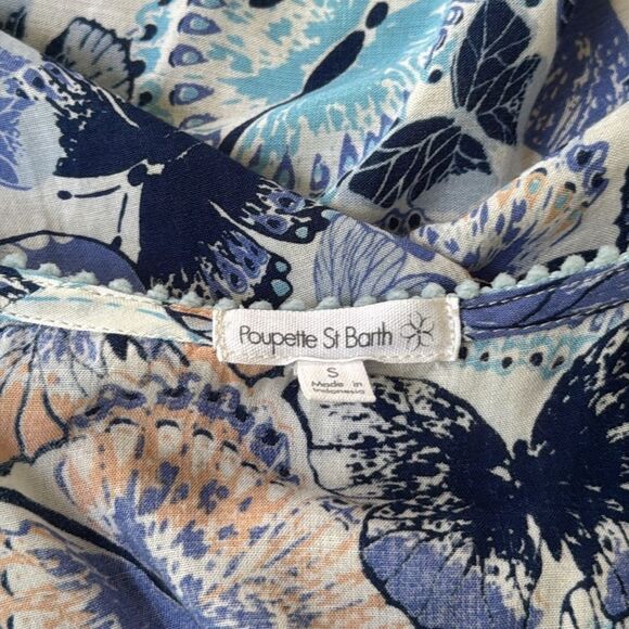 Poupette St Barth Gwen Wrapped Blue Mariposa Butterfly Flutter Maxi Dress S - Picture 6 of 7